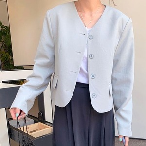 【送料無料】ノーカラージャケット アウター 羽織 ショート丈 長袖 ゆったり 無地 シンプル 大人可愛い カジュアル ベーシック お出かけ デート 普段使い デイリー 着回し 通勤 OT-241IU