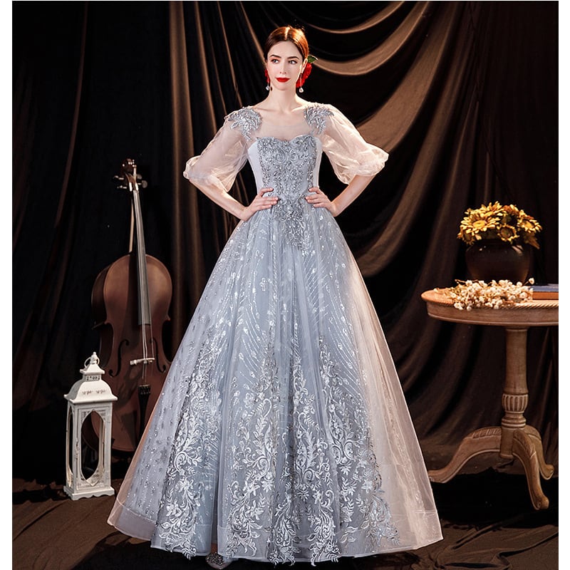 8067イブニングドレス グレー カラードレス ロングドレス ウェディングドレス ステージ 忘年会ドレス 結婚式二次会 発表会 披露宴 演奏会 大きいサイズ 小さいサイズ