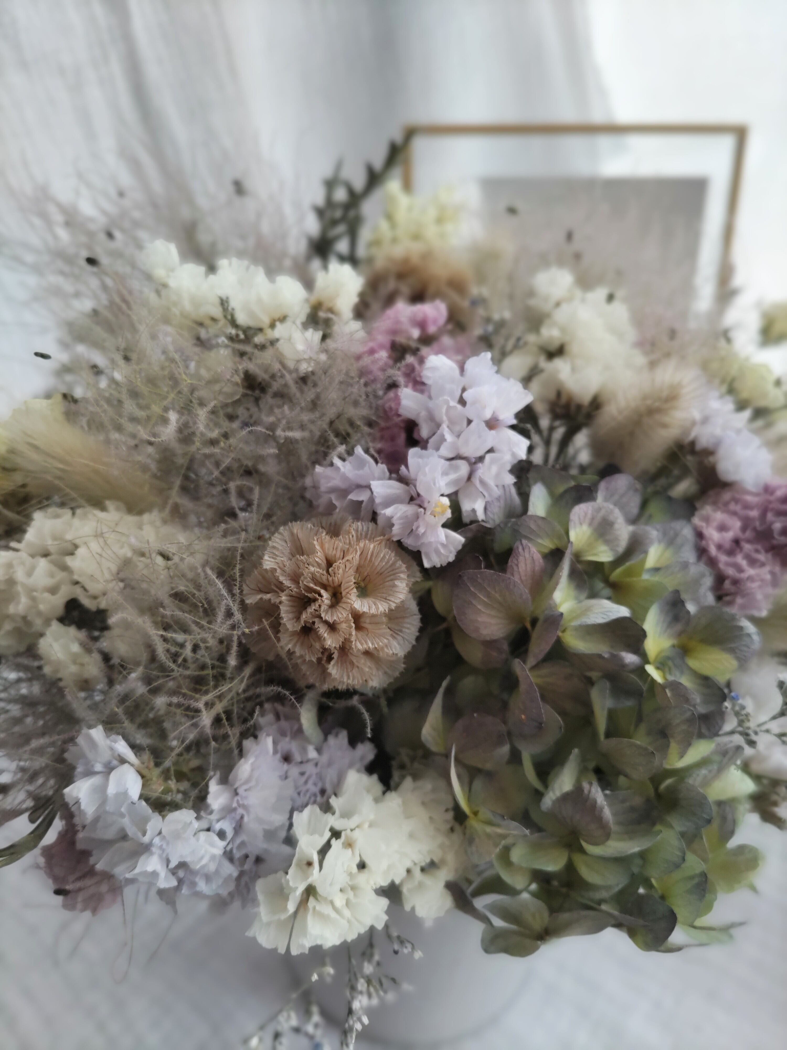 紫陽花とスモークツリー、ユーカリのブーケ　切花 紫陽花とスモークツリー、ユーカリのブーケ 切花