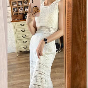 ホワイト透かし編みワンピース　00301