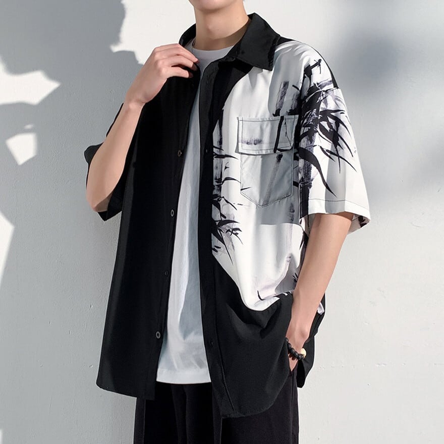 サブカル 服 地雷系 通販 メンズ 半袖シャツ バイカラー 大きめ 闇かわいい アニメ