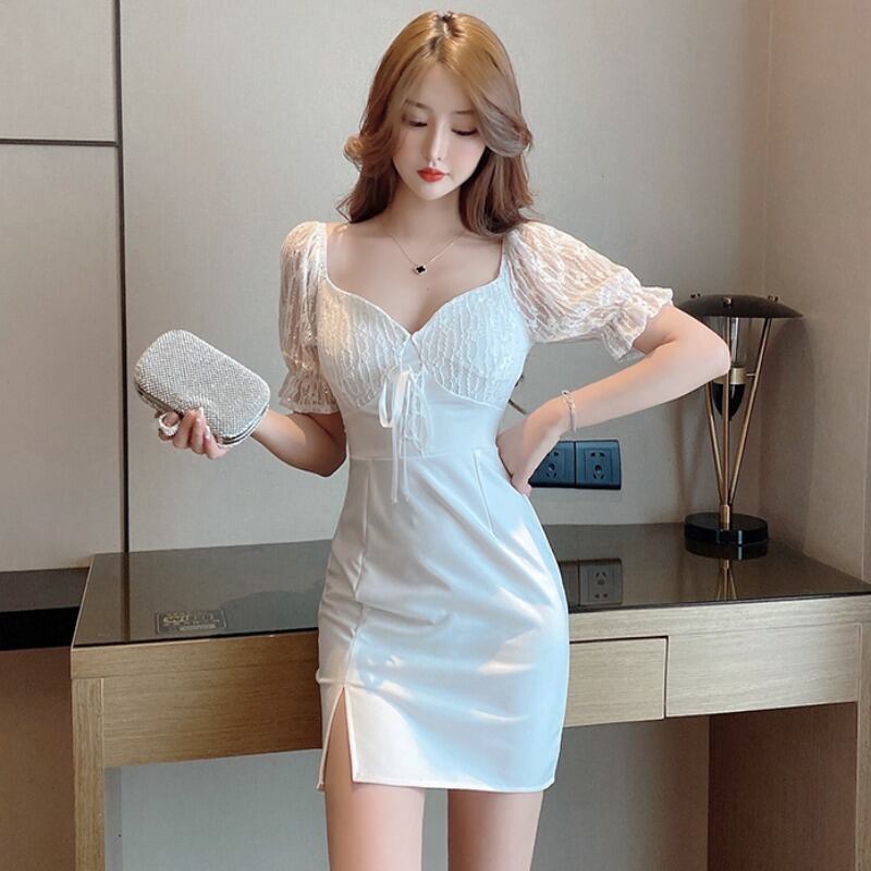 ウェストドレス レーススリットショートスカート レディース ハンチェンe51217377924