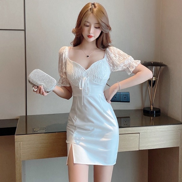 ウェストドレス レーススリットショートスカート レディース ハンチェンe51217377924