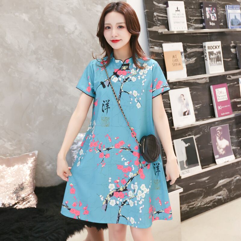 【新作】【送料無料】 9910＃ヴィンテージチャイナスタイルマタニティチャイナドレスプリント薄手のルーズドレス服妊婦チャイナタウン妊娠 ビンテージ AL expec393267226004