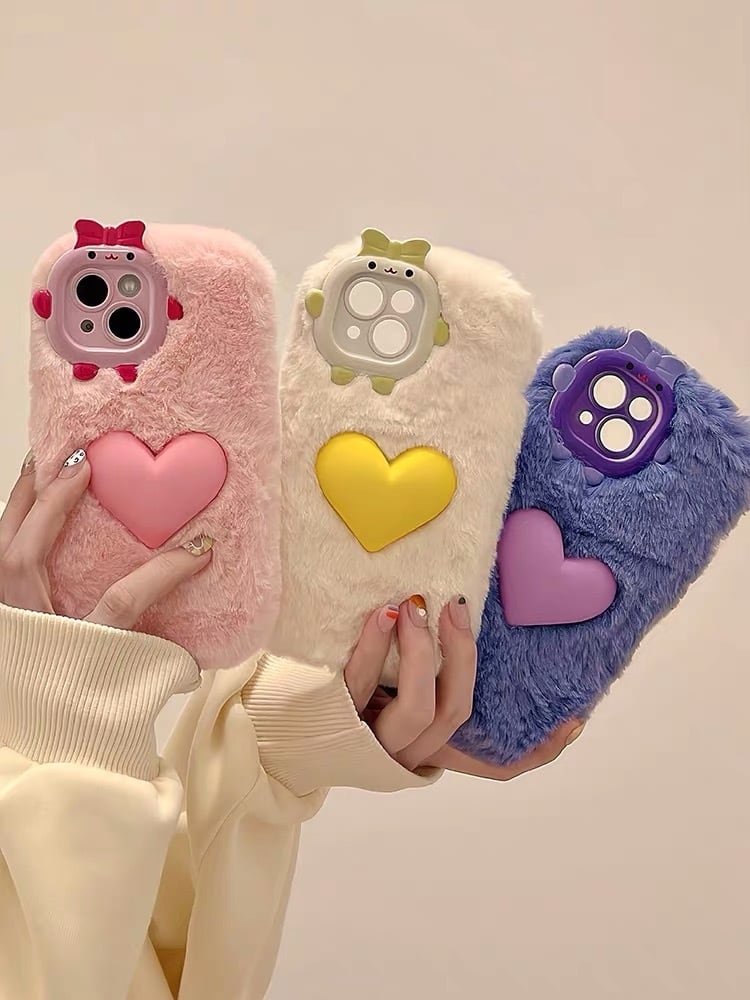 iPhoneケース iPhone15 iPhone14 モコモコ ハート 秋冬 かわいい