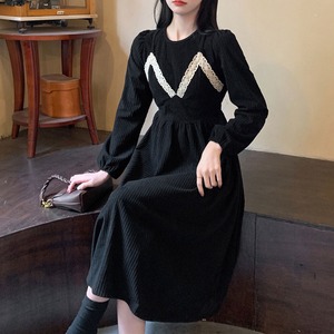 コーデュロイ ワンピース レディース 春秋冬 韓国 レイヤード風 ロングワンピース きれいめ おしゃれ 大人 かわいい ハイウエスト Aライン 重ね着風 大人可愛い 大人女子