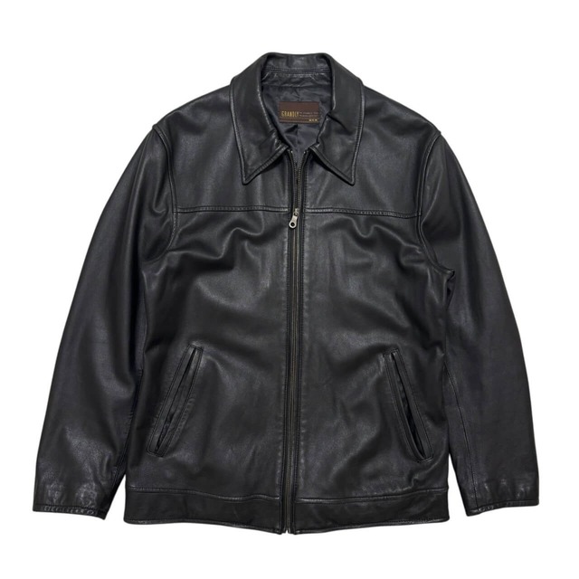 古着 グランドリー レザージャケット クリーニング済み GRANDLY MEN 革ジャン 羊革 ラムレザー メンズL 黒