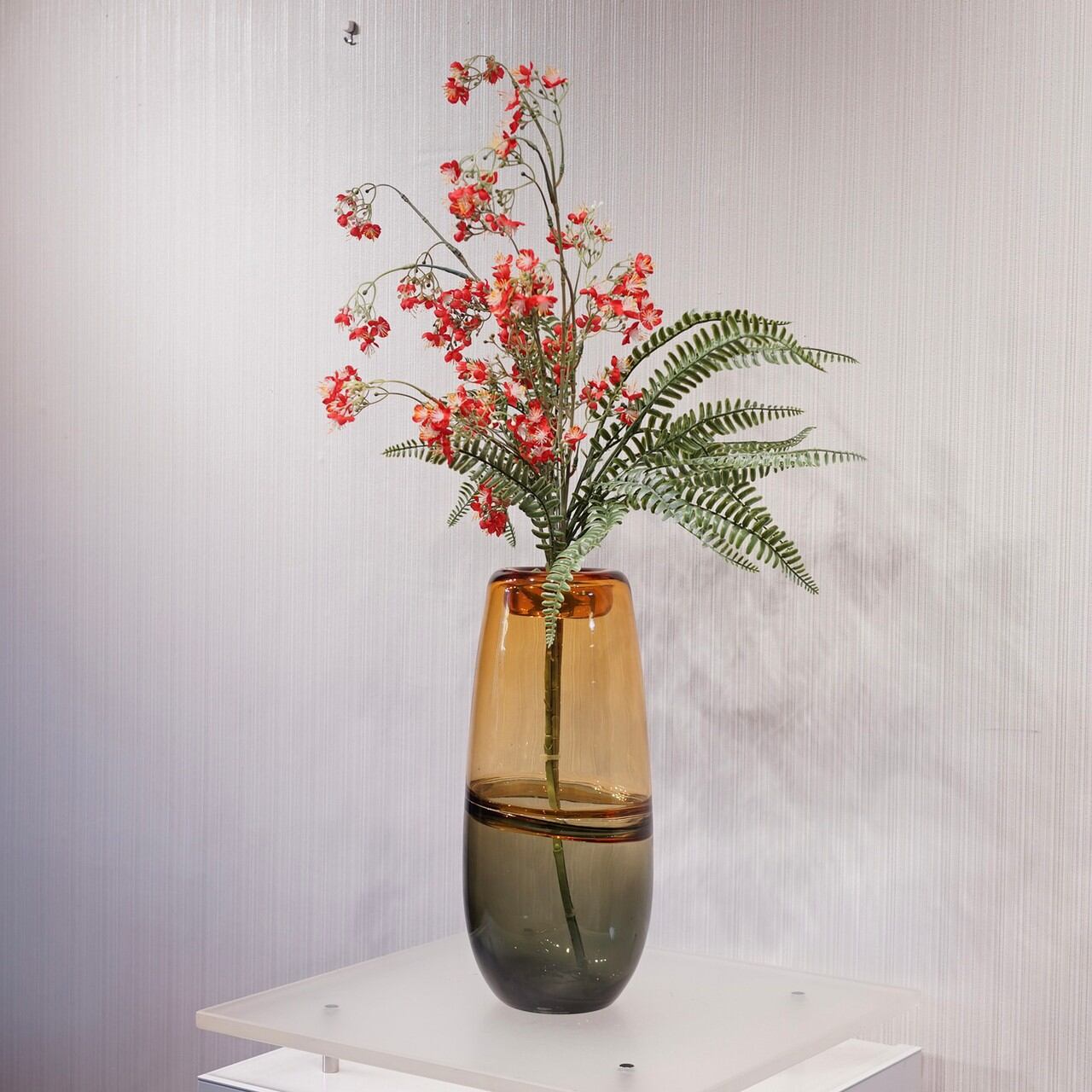 フラワーベース 新品 ガラス 造花付き 花瓶 北欧 モダン オブジェ