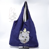 Jubilee 犬デザイン刺繡コーデュロイトートバッグ ネイビー