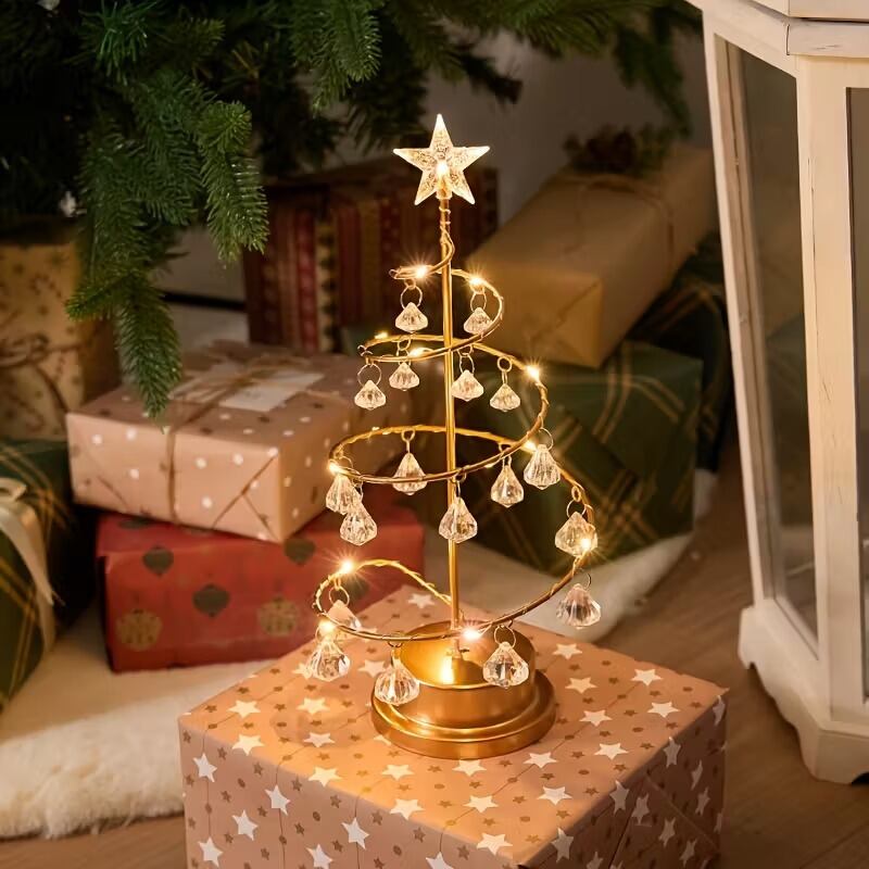 クリスマスツリーランプ 置物 オブジェ メタリック クリスタル きれい