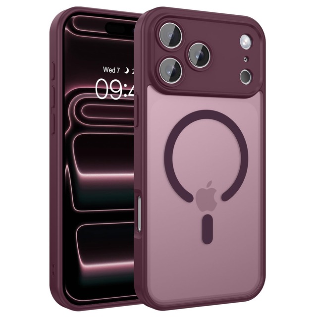 VENINGO 【米軍MIL規格・MagSafe対応】iPhone 18 Pro/17 Pro用ケース 滑り止め 6.3インチ バーガンディ・レッド