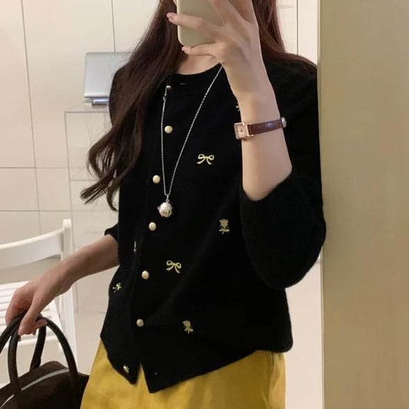 Ribbon embroidered knit cardigan TO0822