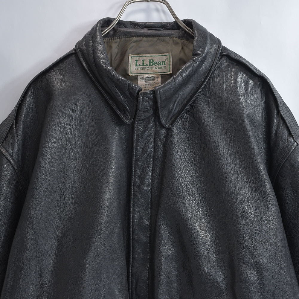 80s~ アメリカ製 L.L.Bean エルエルビーン A-2タイプ フライトレザージャケット ヴィンテージ 本革 ジャンパー ダークブラウン ビンテージ USA アメリカ古着 メンズXLサイズ