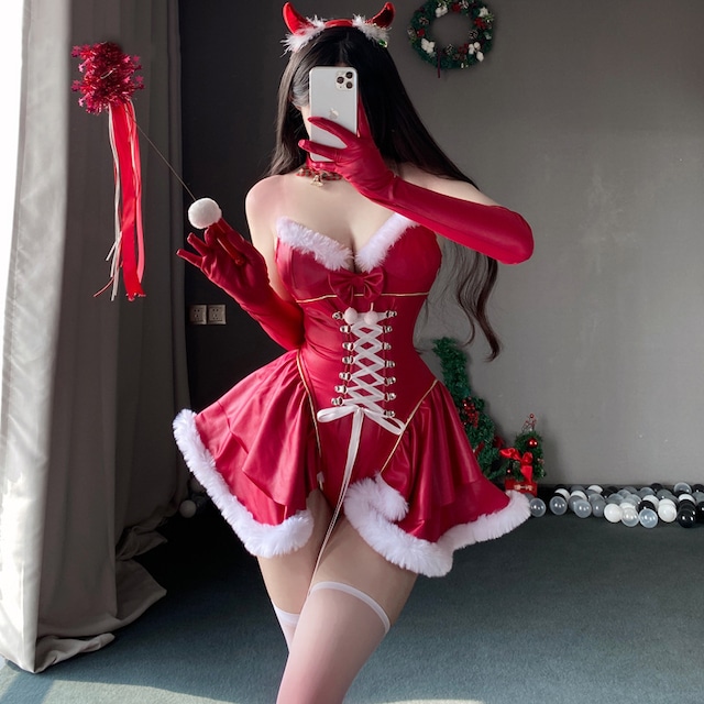 【5点セット】クリスマ 大人可愛い セクシー サンタ服 コスプレ レース リボン XH2-JXL564