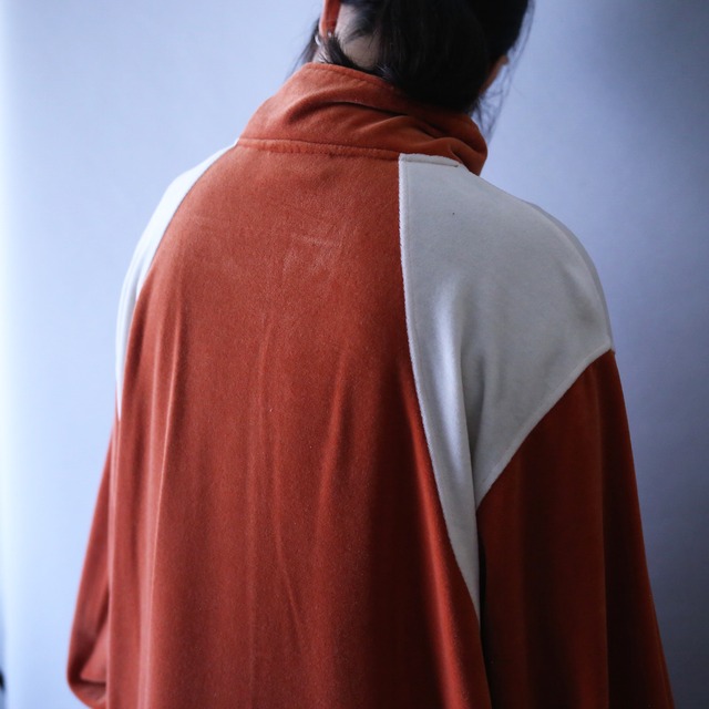 "orange×white" good coloring switching pattern over silhouette velours track jacket