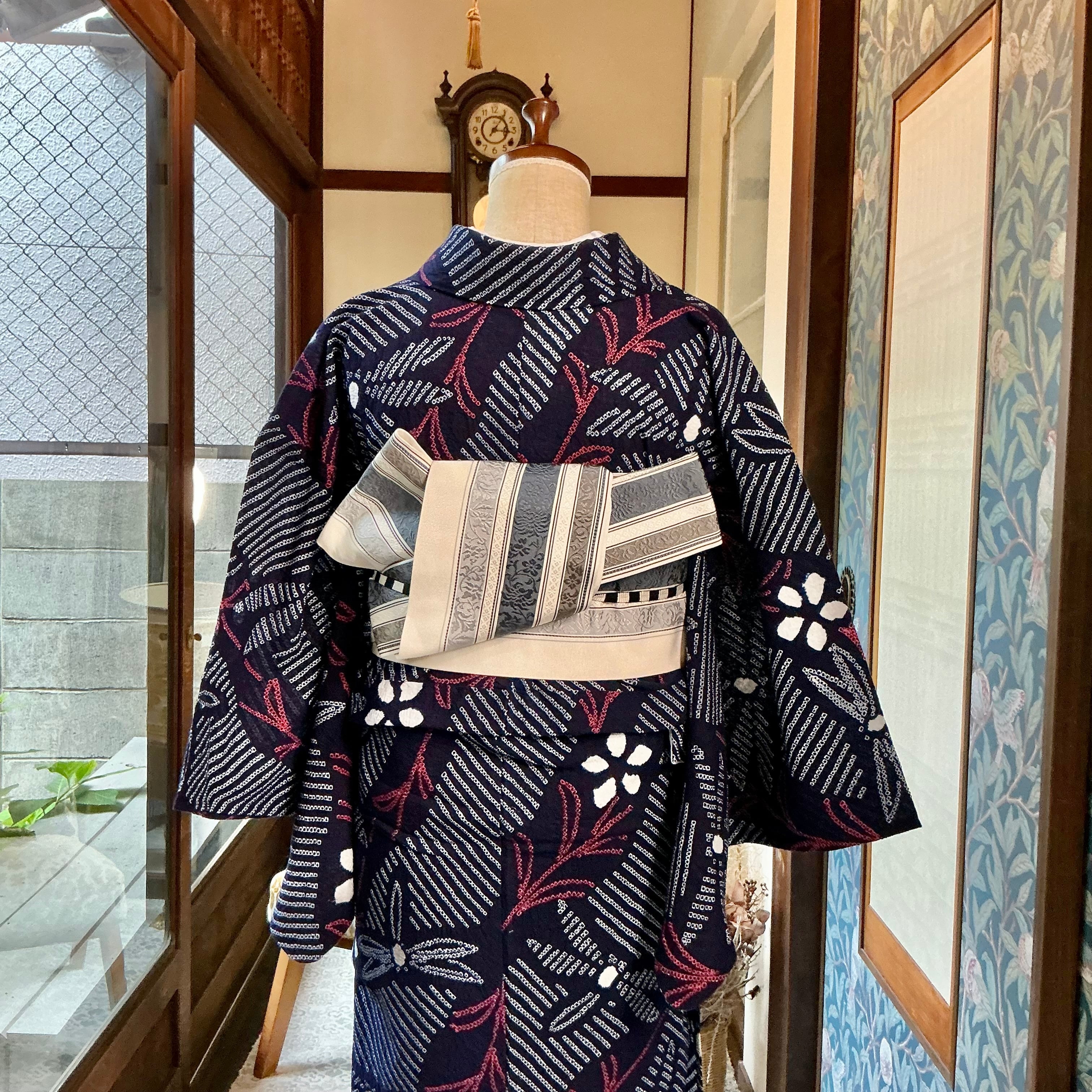 Japonisme Riverside＊とんぼ 花 藍 紺 ネイビー 大人浴衣 有松鳴海