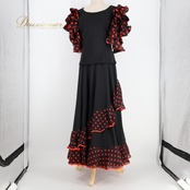 フラメンコ 衣装 prima boutique プリマブティック ツーピース セットアップ 上下セット ブラック系 水玉 ドット 黒 赤 ボランテ フリル かわいい ダンス衣装 イベント ステージ レディース ポップ おしゃれ レッド系