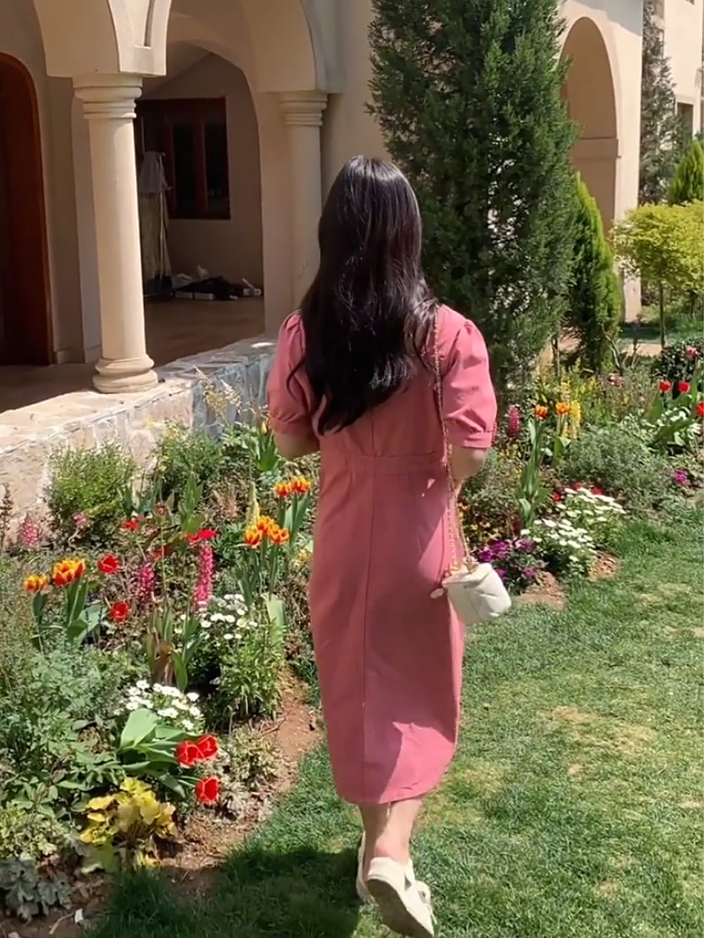 大人可愛いくすみカラーピンクスクエアネックワンピース | 韓国/ワン