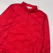 90s Christian Dior SPORTS クリスチャンディオール フィッシュ柄 長袖 ポロシャツ L/レッド レディース ビンテージ