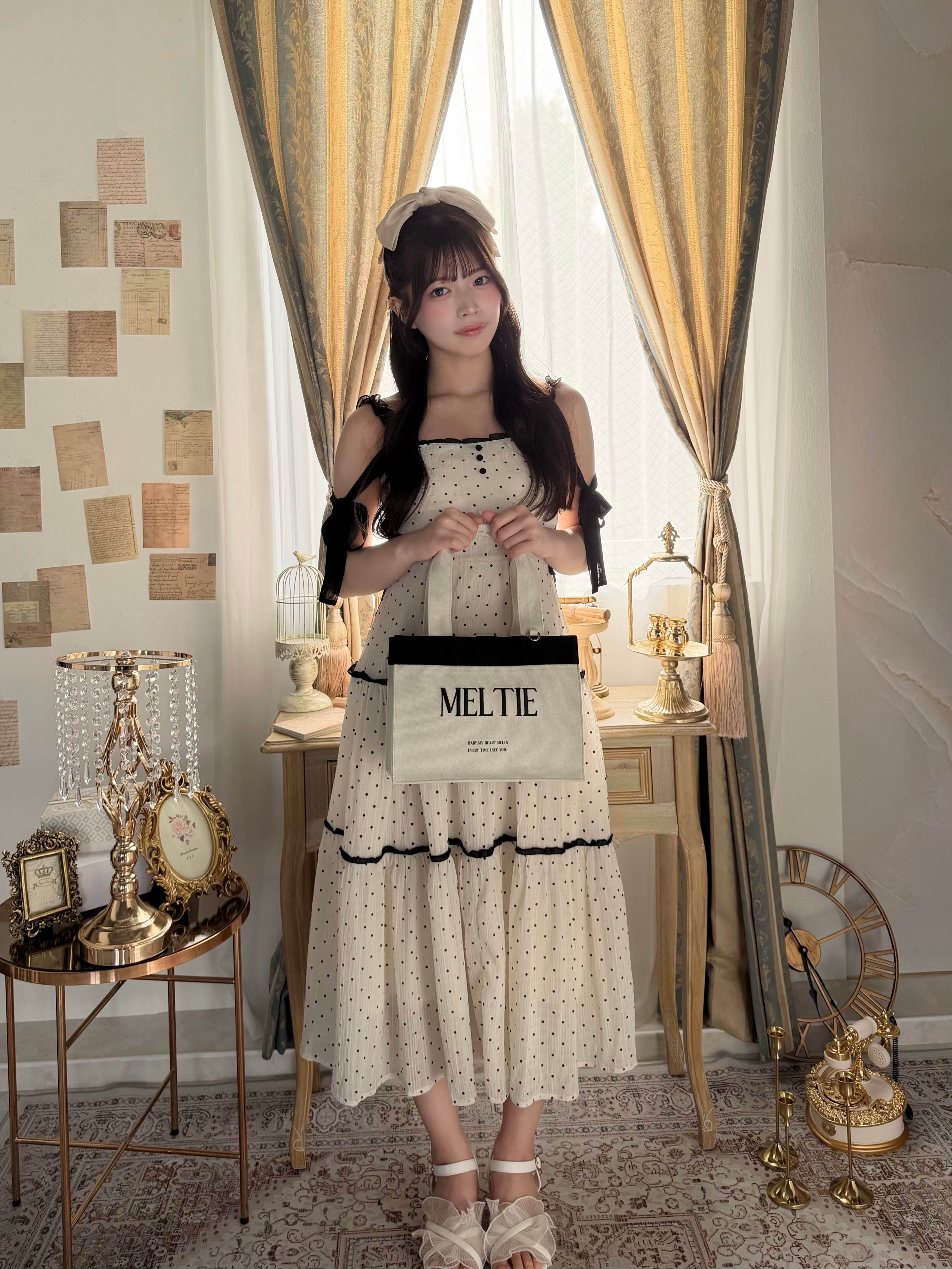 ribbon canvas tote bag〈MEDIUM〉
