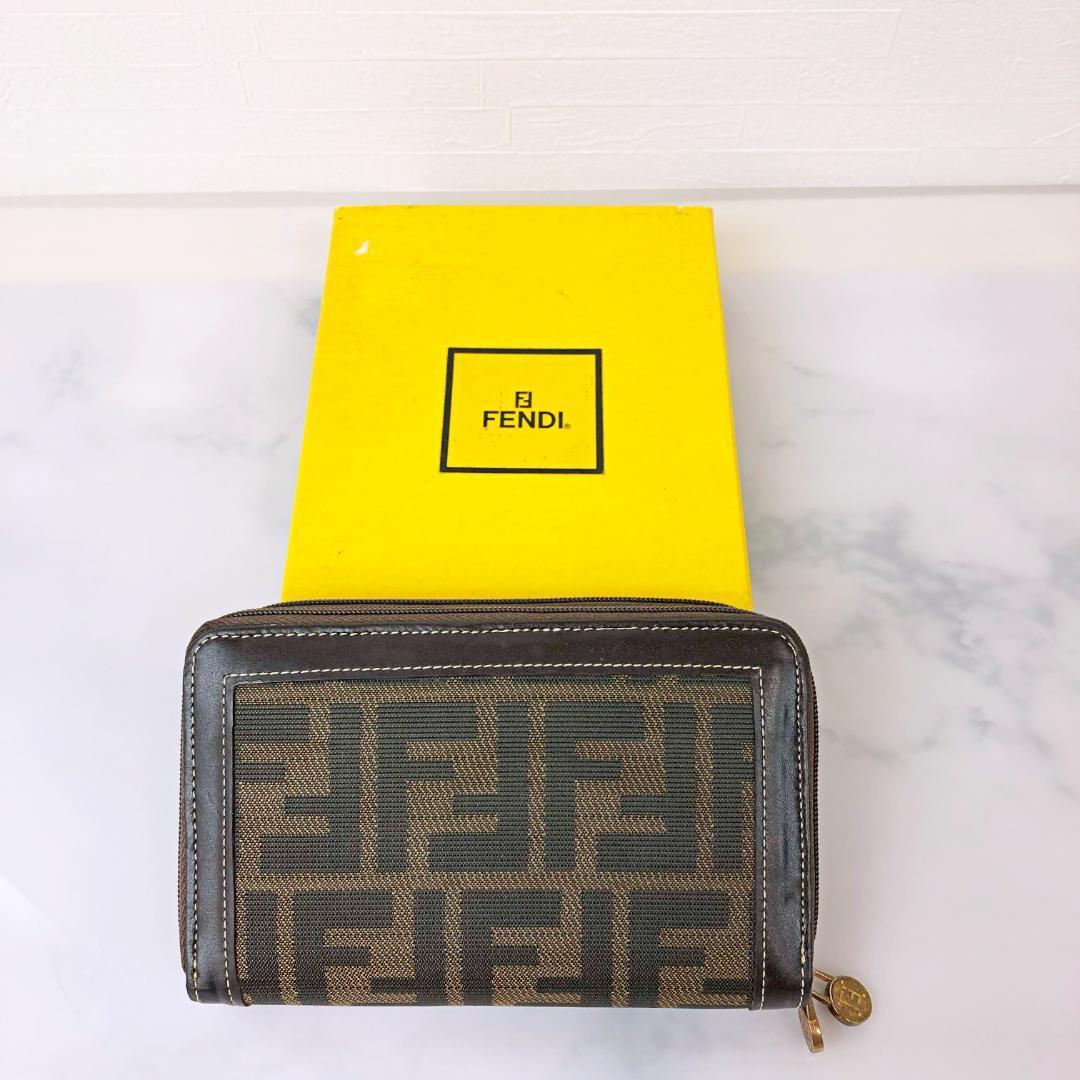 良品 FENDI ラウンドジップ 長財布 ズッカ柄 キャンバス フェンディ 人気 FENDI ズッカ柄 財布 フェンディ ラウンドジップ ダブルジップ | Big