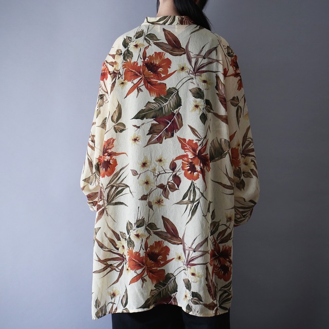 super over silhouette beautiful flower pattern wrinkle fabric sheer shirt