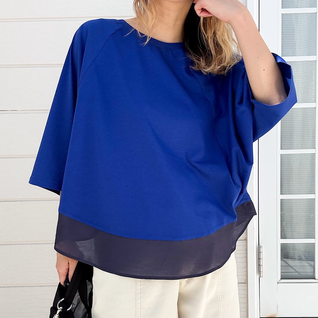 レーヨン天竺ドッキングペプラムトップス