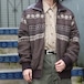 EU VINTAGE C&A NORDIC PATTERNED LEATHER KNIT ZIP BLOUSON/ヨーロッパ古着ノルディック柄レザーニットジップブルゾン