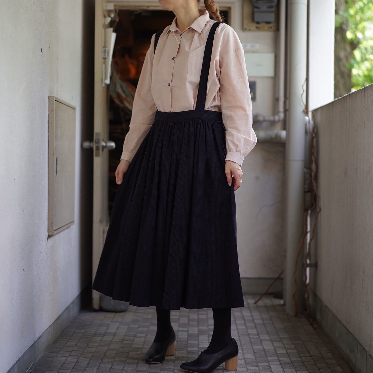 LENO(リノ)GATHER SKIRT NAVY STRIPE | Debby