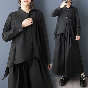 ASYMMETRIC PANEL BUTTON-UP LONG SLEEVE SHIRT M-18856