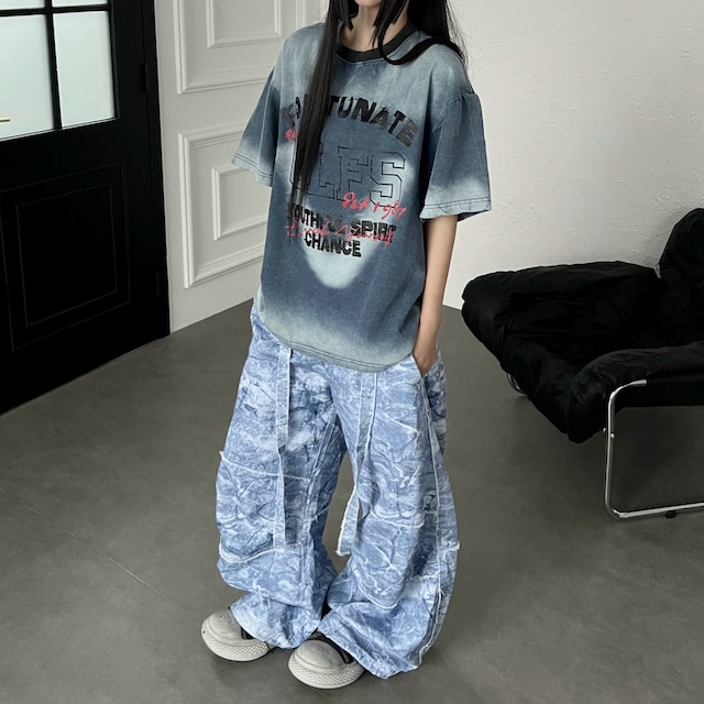 グラデーションウォッシュレタープリントデニムTシャツ 1col R02535