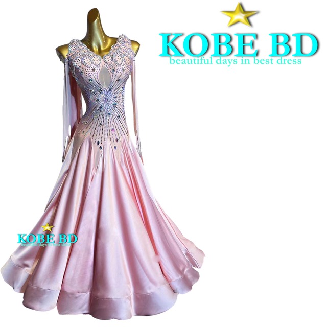 【社交ダンスドレス　イージーオーダー】　（ピンク/薄ピンク系/パステルピンク系）　スタンダードドレス【商品番号　AI- 241225】 ワルツ 競技会