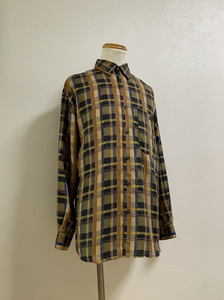 1980~90's Check Pattern Silk Long Sleeve Shirt