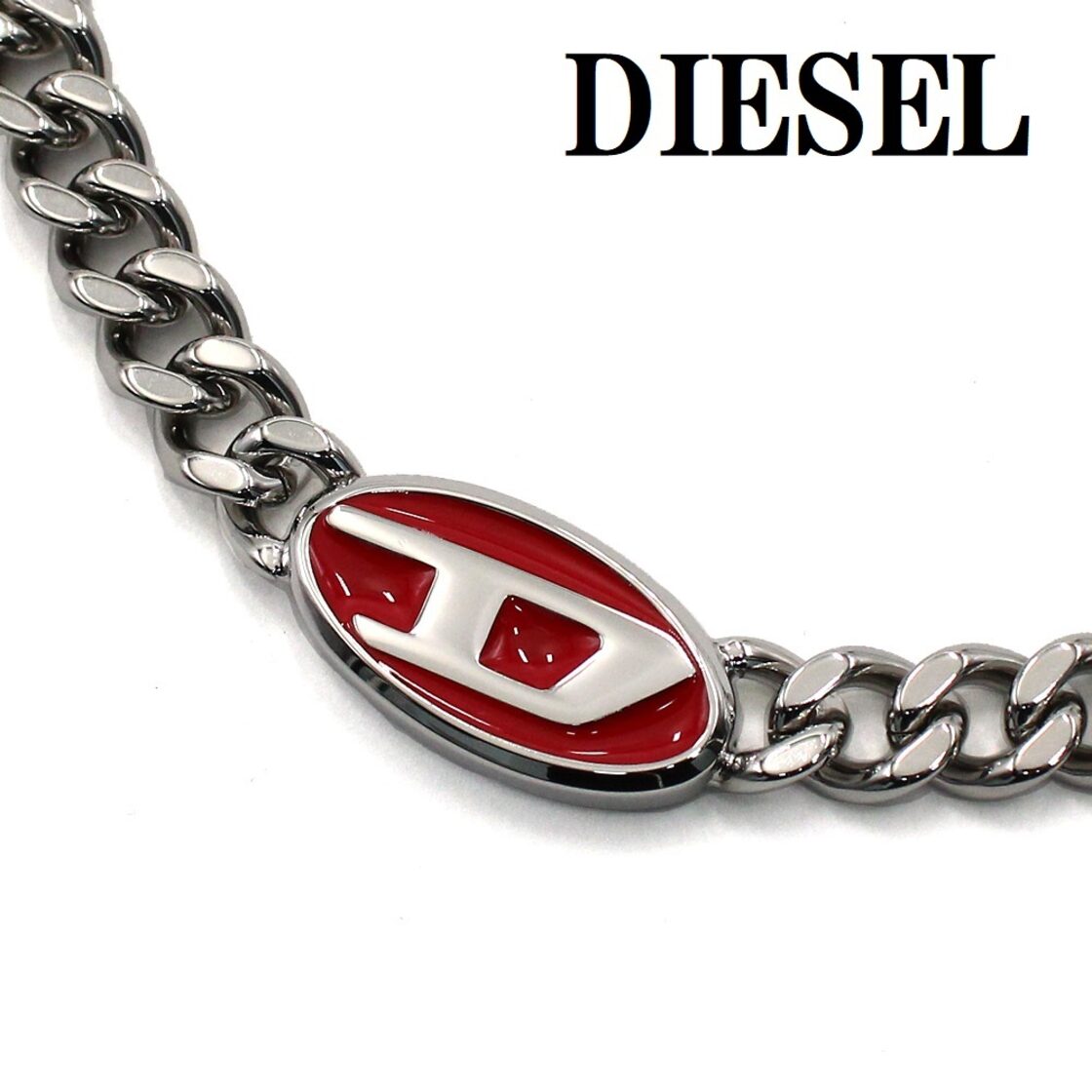 DIESEL NECKLACE PENDANT DX1446040 SILVER RED ディーゼル ネックレス 