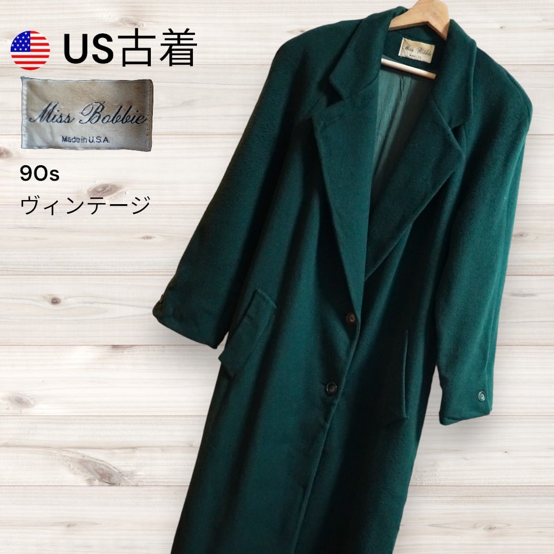 深緑色のロングコート Miss Bbbie ウール Made in USA ヴィンテージ