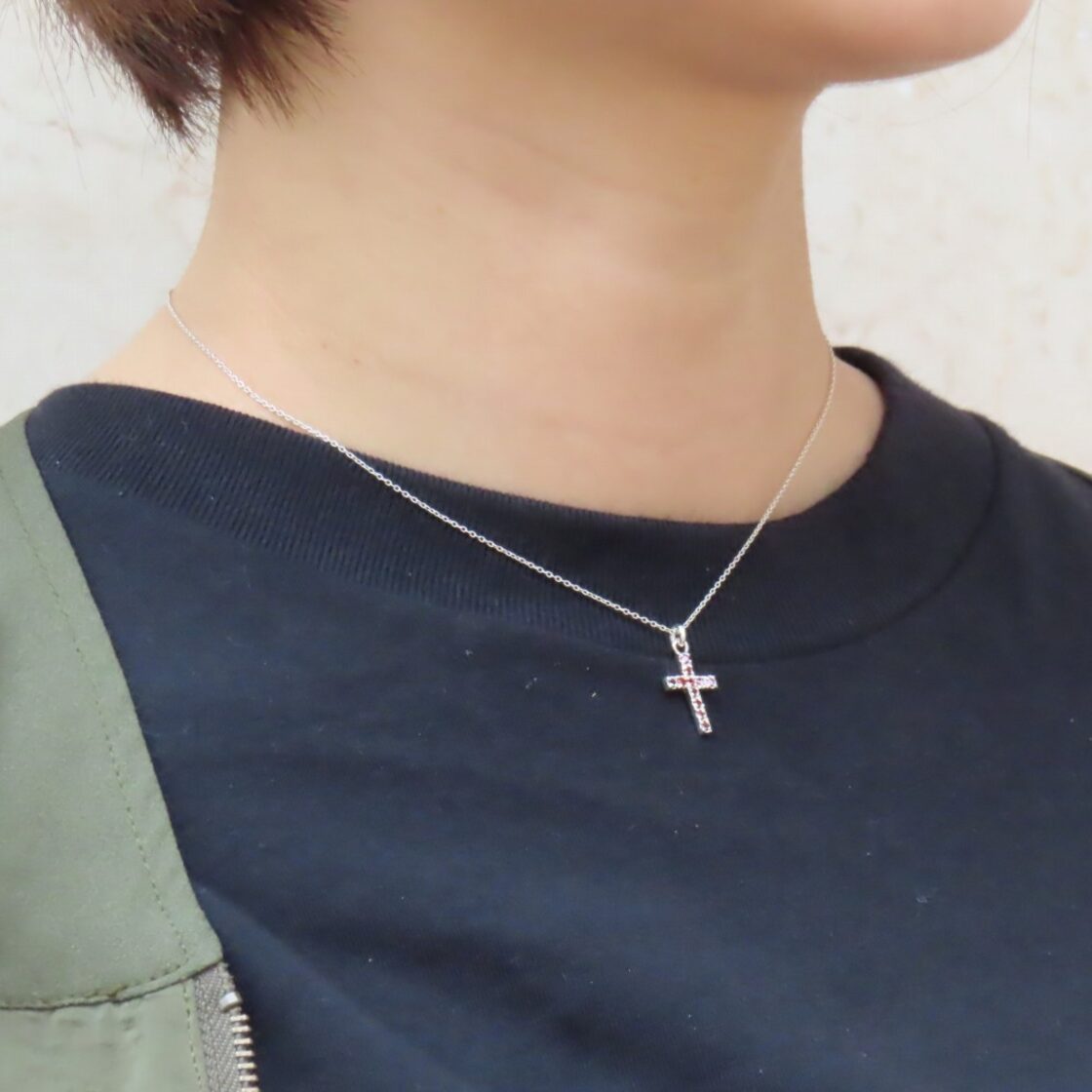 クロスネックレス シルバー925 レッド 赤 キュービックジルコニア 