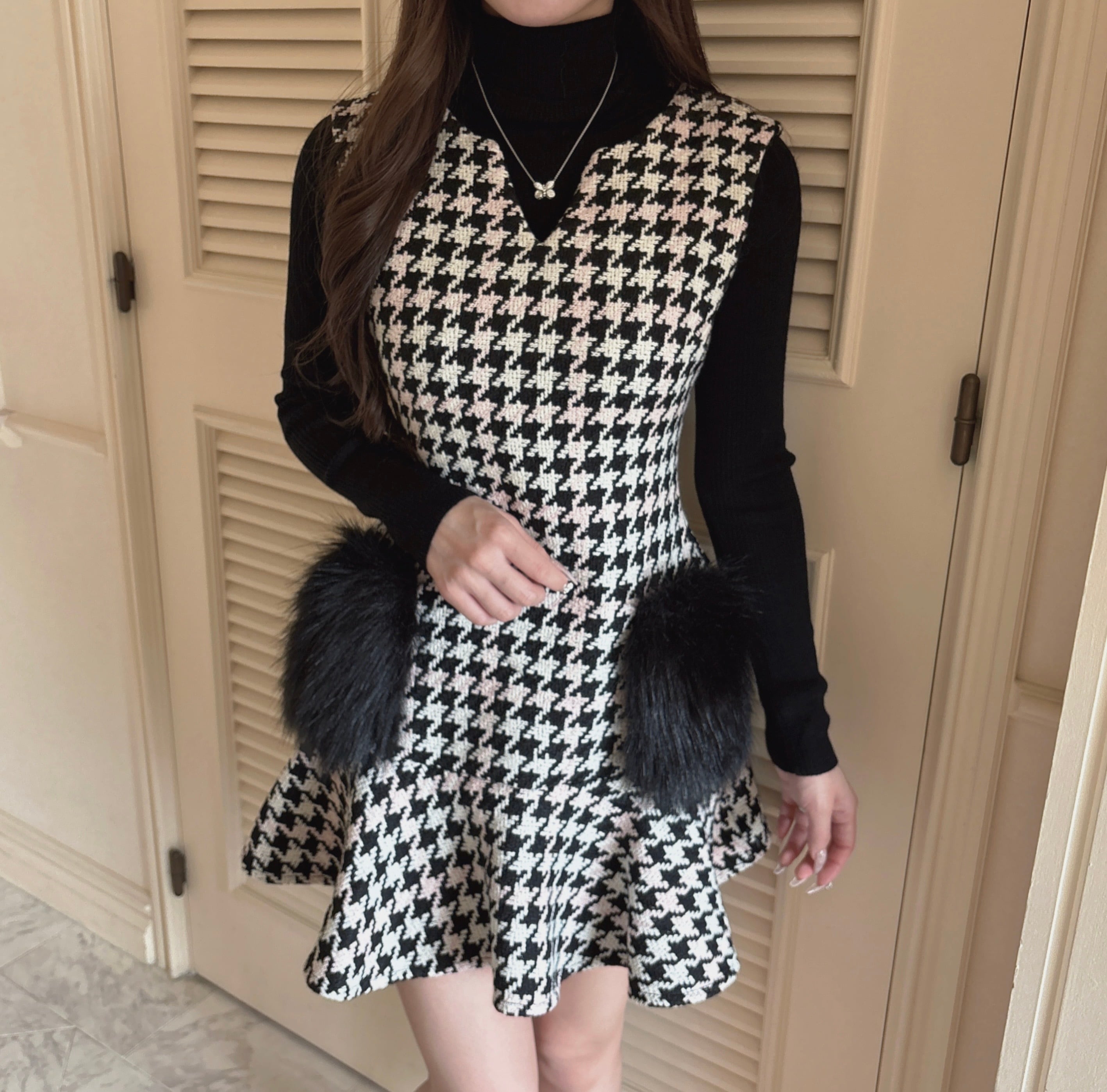 Lumignon original ♥ pink × black houndstooth pocket fur op 