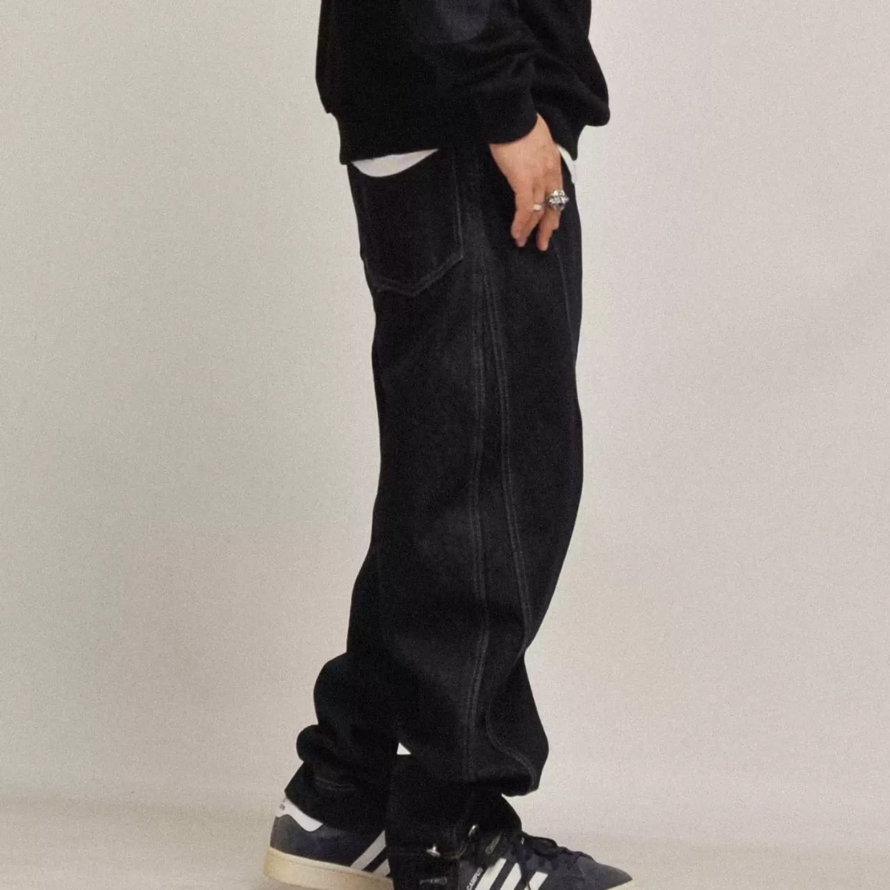 ディープブルー ワイドデニムパンツ N3433 - 3