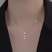 ネックレス シルバー 蝶々 パール ペンダント