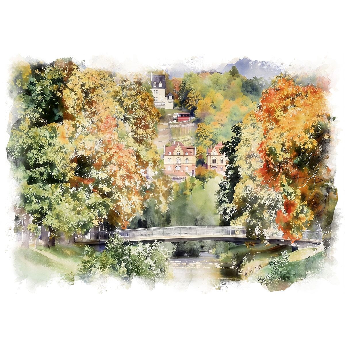 絵画 ドイツ 風景画(街並み) テュービンゲン インテリアアート額付き 水彩画・油絵調 WAT0259