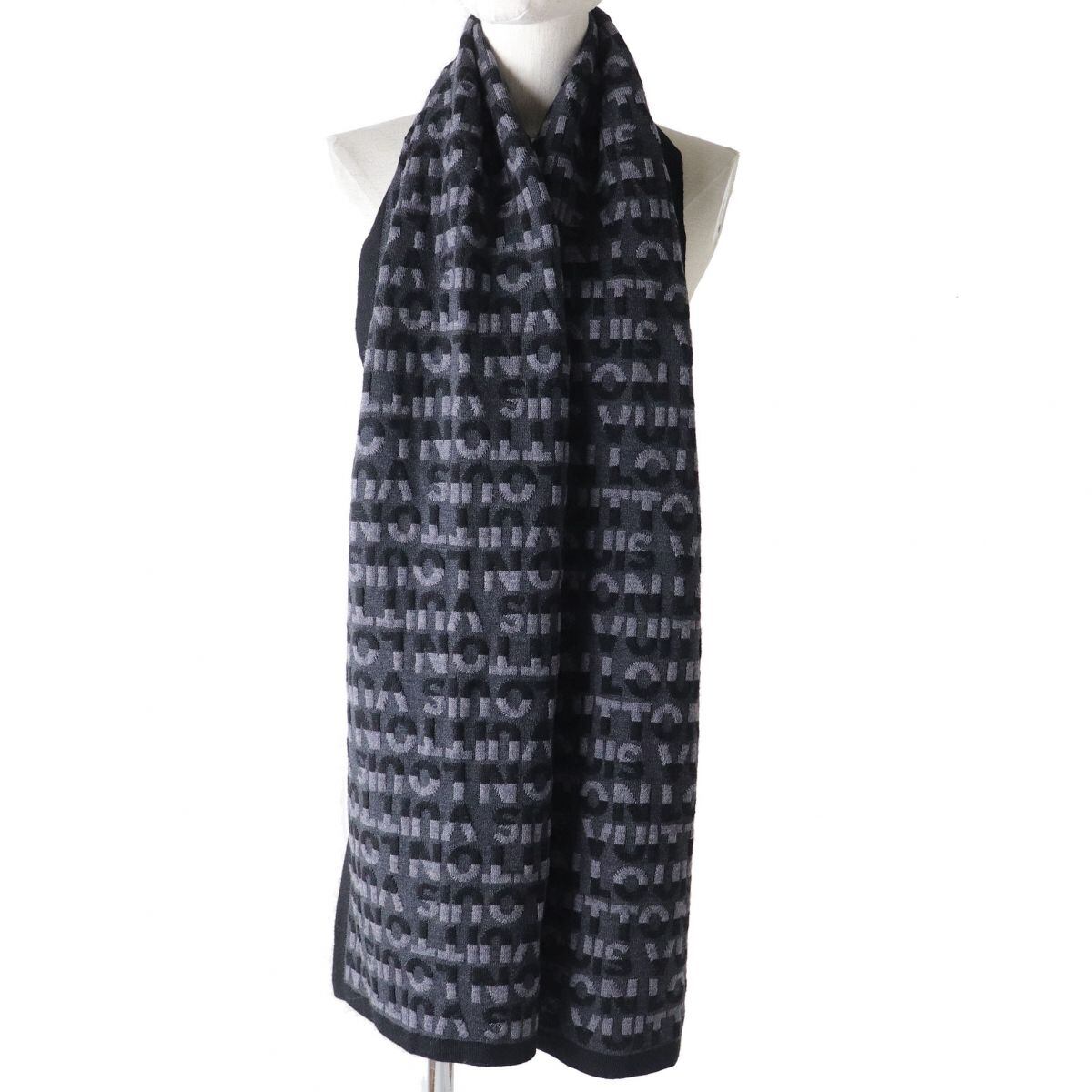 LOUIS VUITTON グレー マフラー 100%ウール ルイヴィトン LOUIS