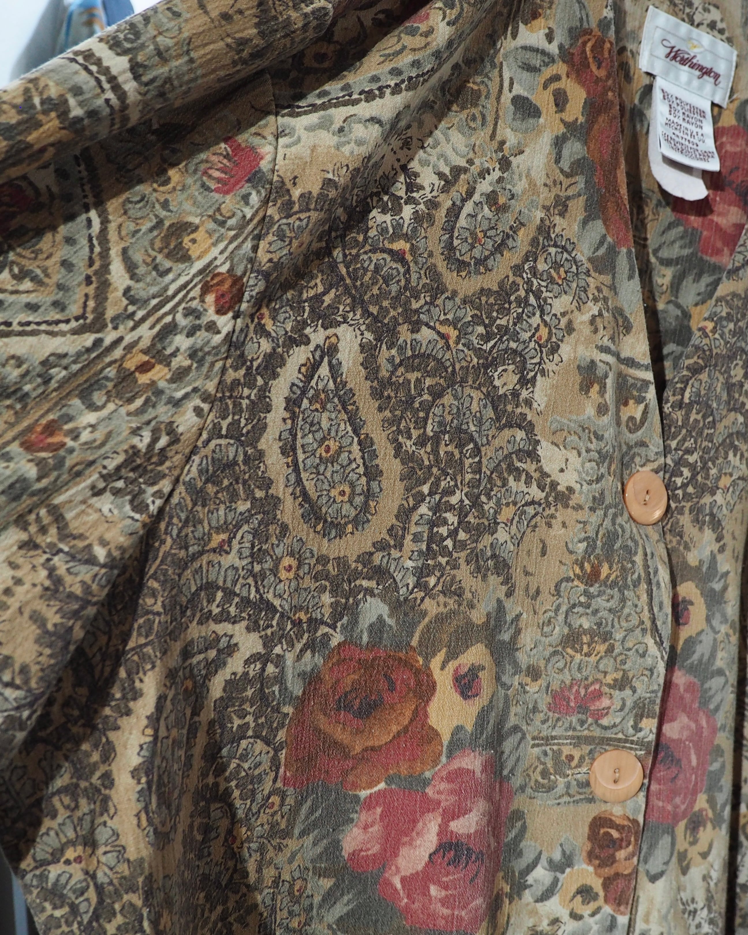 1980 - 90s " Made in USA " Beautiful Flower × paisley pattern vintage No collar jacket