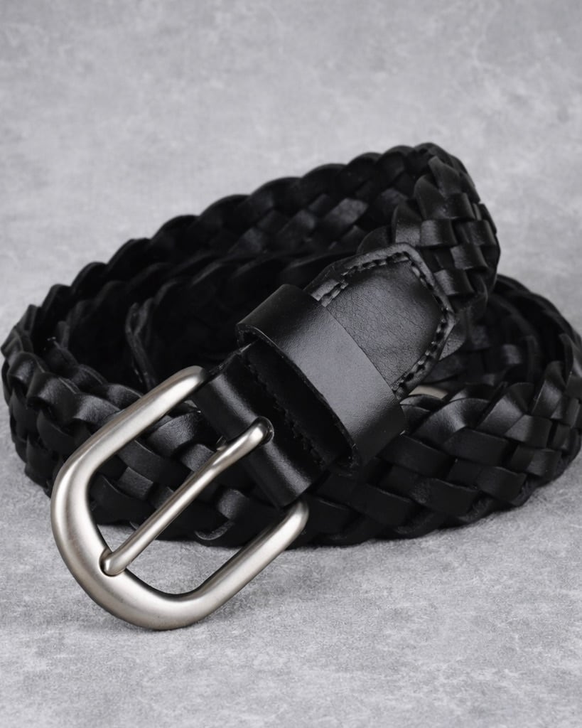 黒 編み込みレザーベルト メタルバックル BALMAIN  コラボ 編革自在】カウレザー編み込みレザーベルト | sommesso