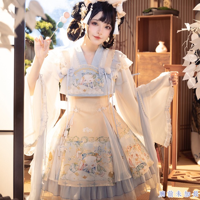 〔ロリータ〕月兎幻想 羽衣華ロリータセット｜うさぎ柄和風フェアリーワンピース