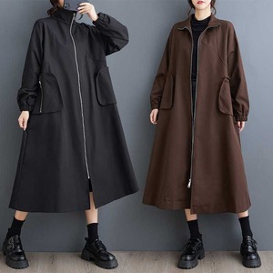 SOLID STAND COLLAR A-LINE MIDI FULLZIP DRESS COAT 2colors M-15787