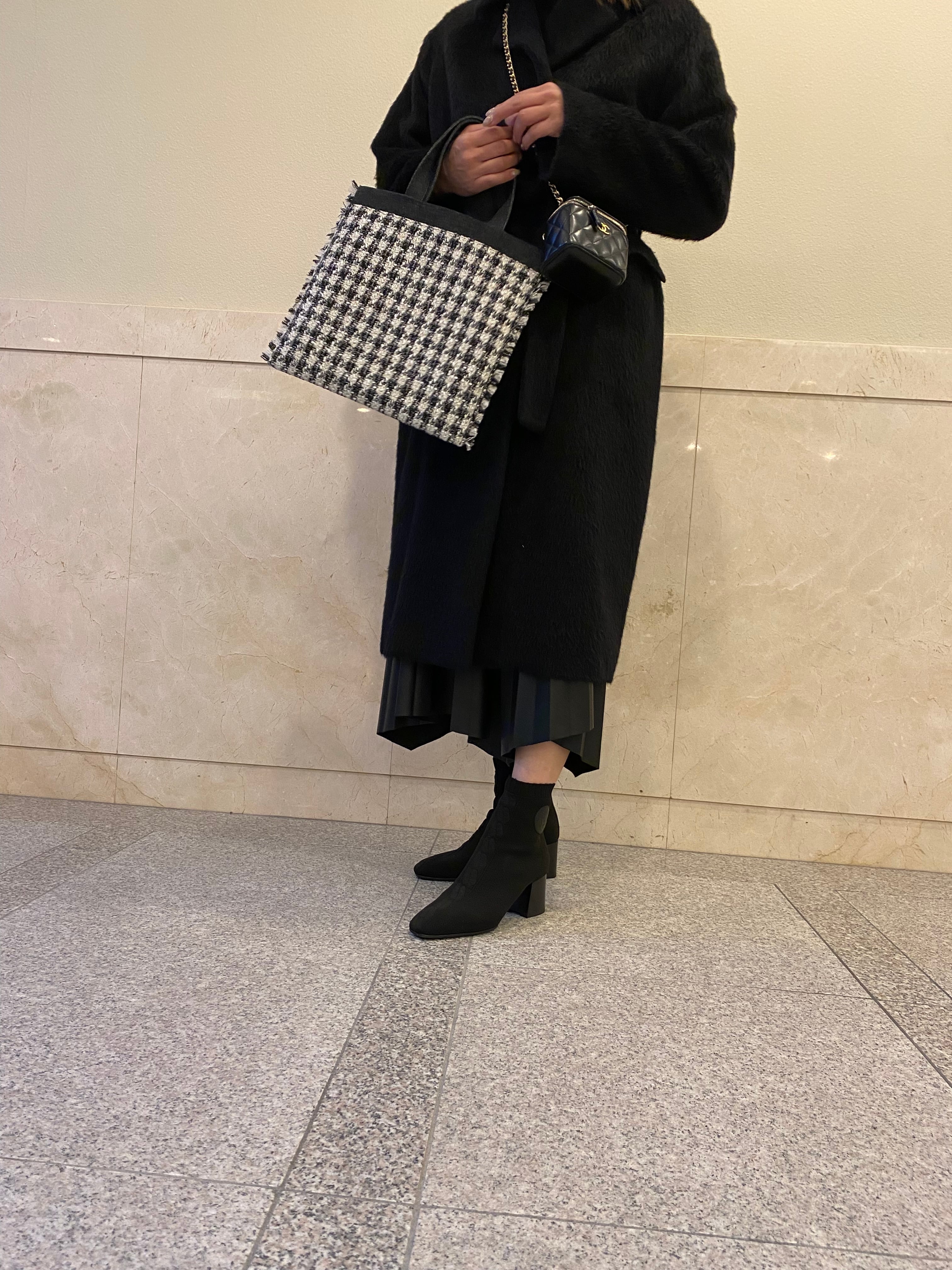 専用ハンドバッグ 黒とベージュツイード 2WAY】ショルダー付ツイードバッグ[品番：WRDW0205687]｜index