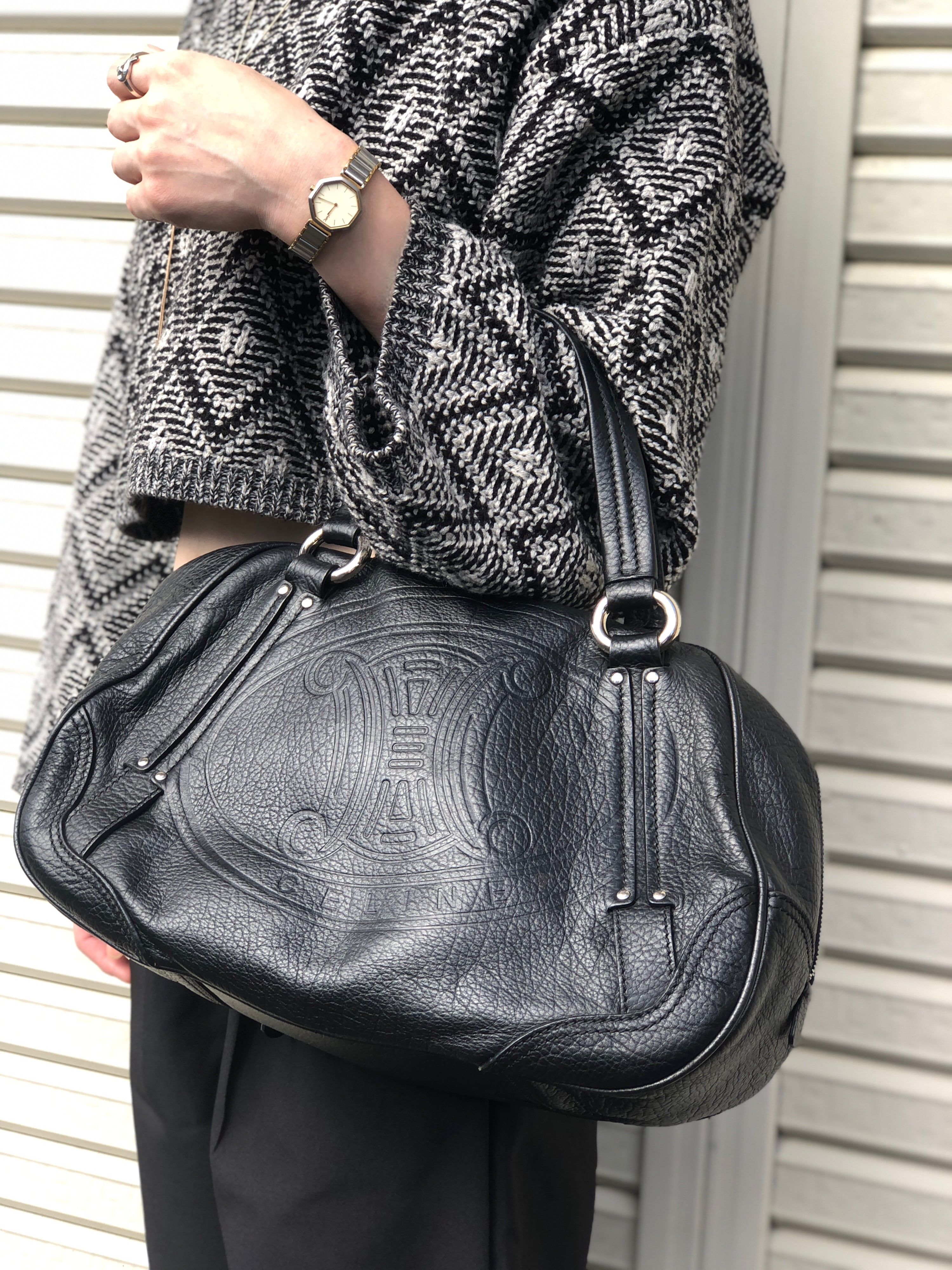 CELINE セリーヌ ハンドバッグ ブラック ブラゾン型押し レザー ミニボストン vintage ヴィンテージ オールド 2bg7ri