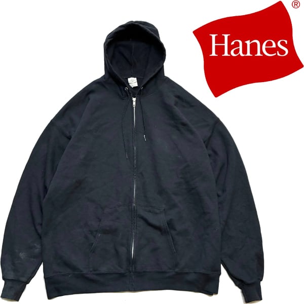 1点物◇ヘインズHanes黒スウェット無地ジップアップパーカー古着メンズ