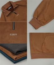 ◆ロゴ刺繍 フェイクスエード ハーフジップ◆sb-s1341232n