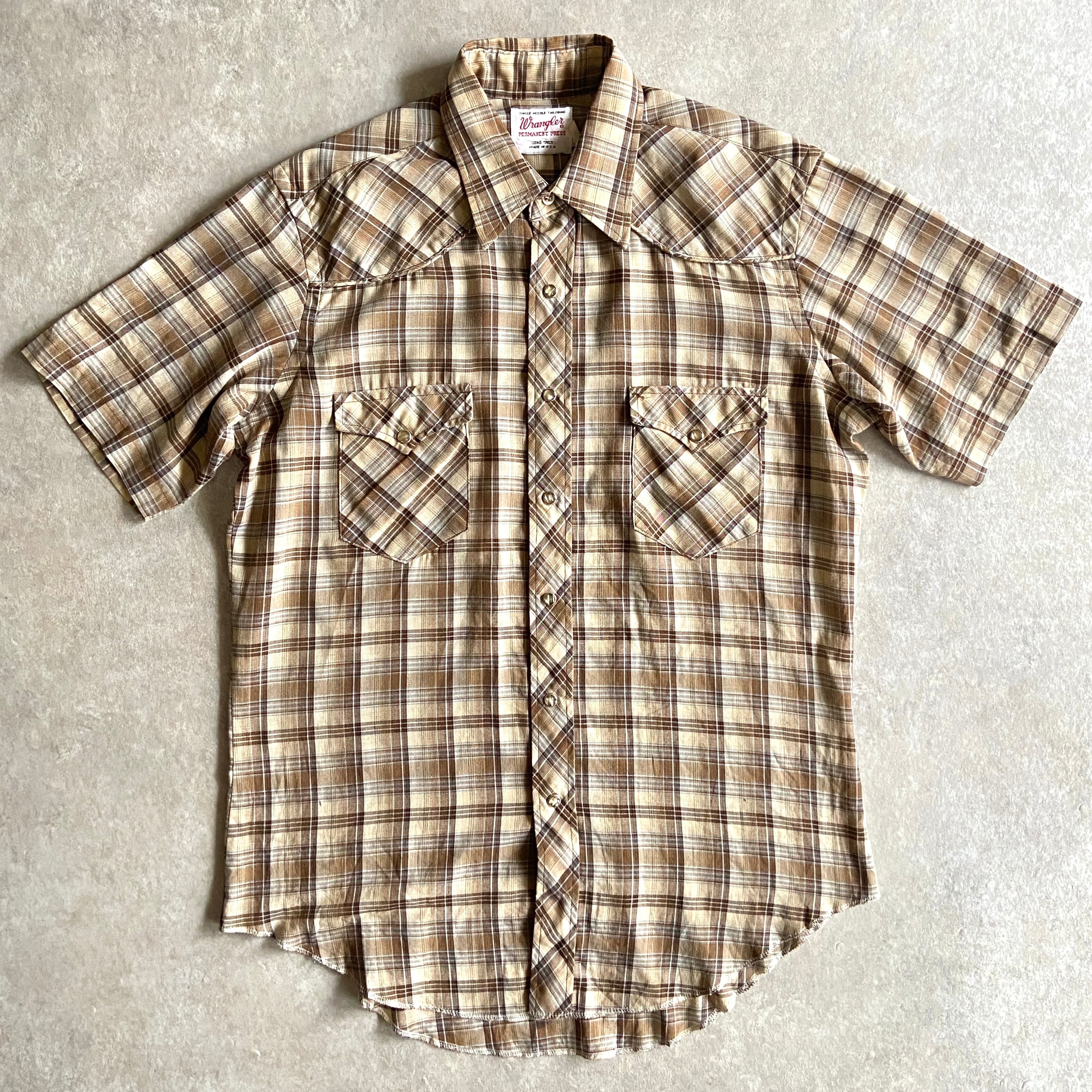 1980s Wrangler S/S Check Shirt L Made in USA H221